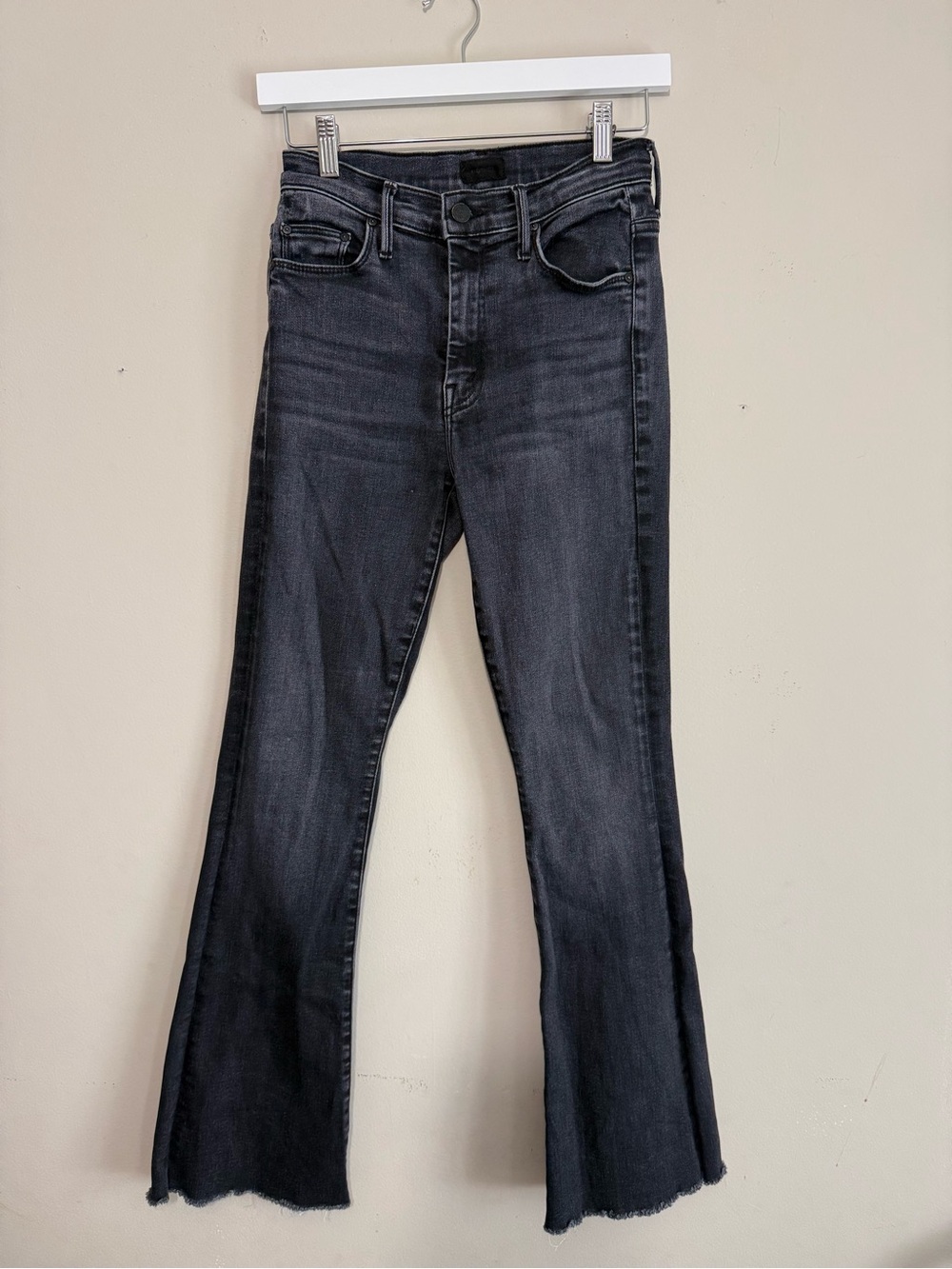 MOTHER hustler Black Washed High-Rise Flare Jeans